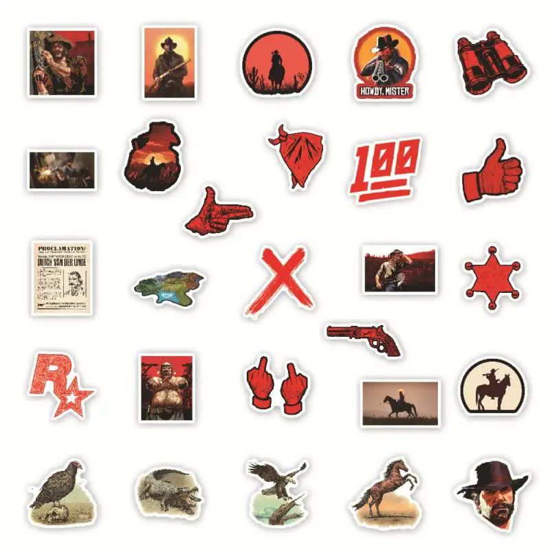 54 шт./лот граффити наклейка s Red Dead Redemption классные наклейки из игры Скрапбукинг гитара мото скейтборд ПВХ водонепроницаемая наклейка