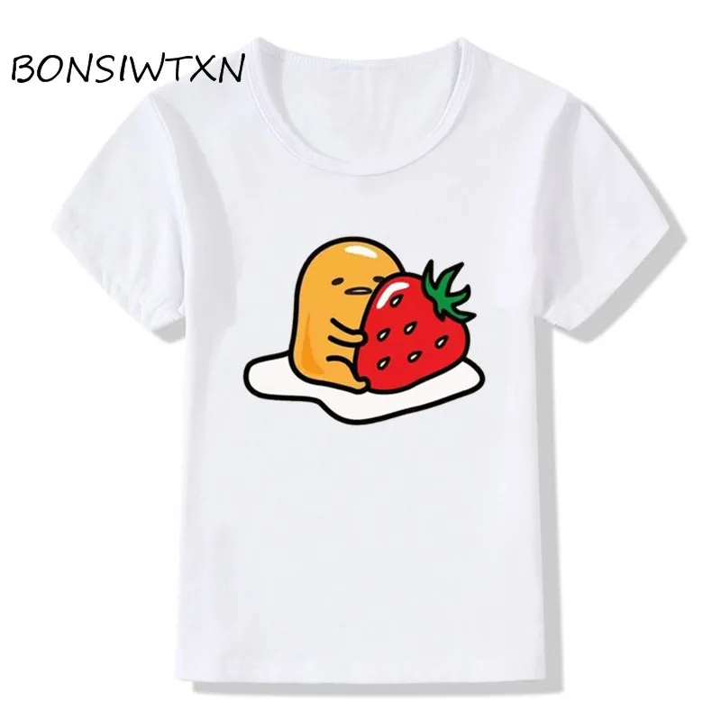2018 летняя детская футболка с рисунком Gudetama клубника топы для девочек и мальчиков