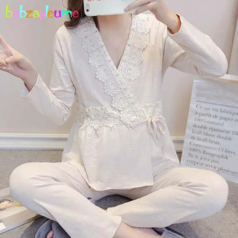 

Spring Autumn Women Sleep Clothes Nursing Breastfeeding Pijamas Sleepwear Maternity Clothing Pregnancy Nightwear Set BC1756-1