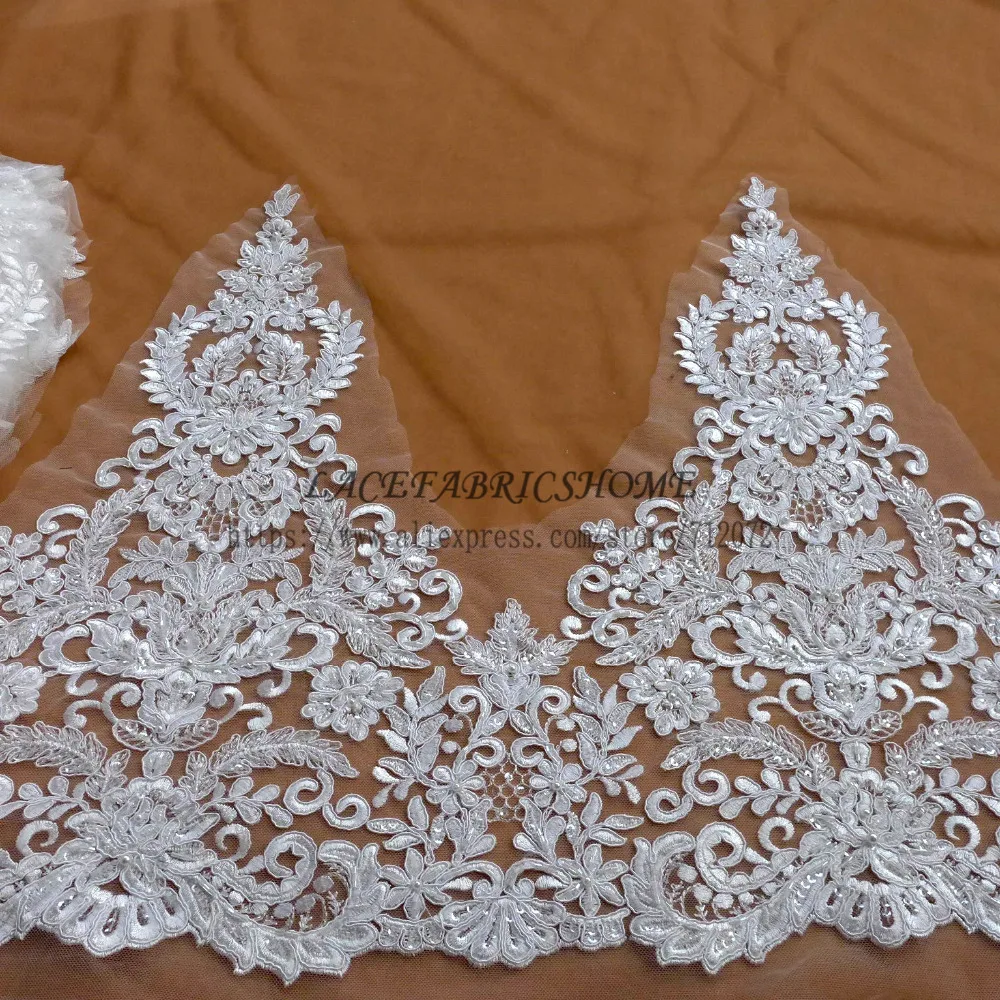 Красивая Белая двусторонняя блестящая кружевная отделка с блестками шириной 47