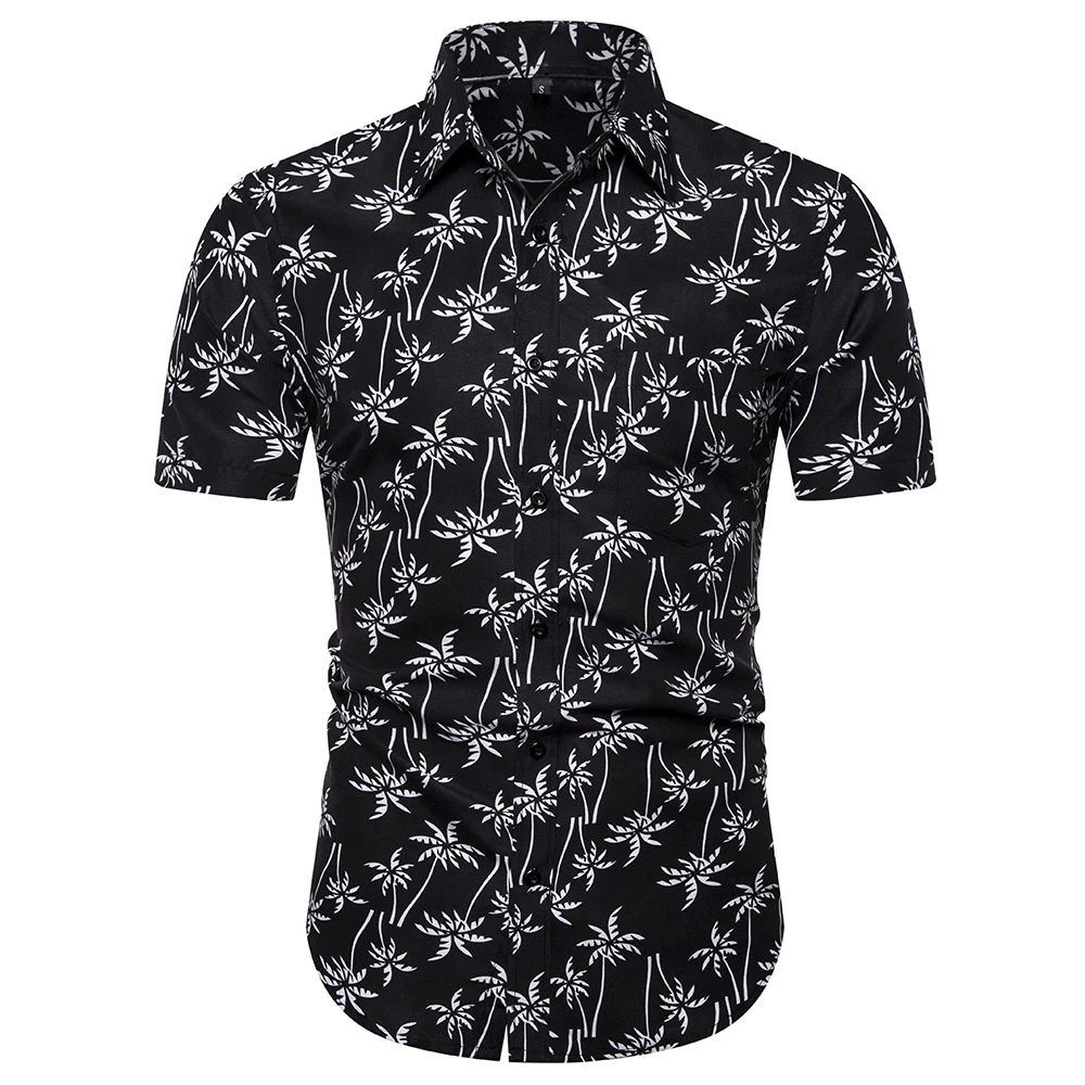 

Men's buckle Hawaiian printed short-sleeved shirt beach shirt men's large size holiday shirt mens dress shirts