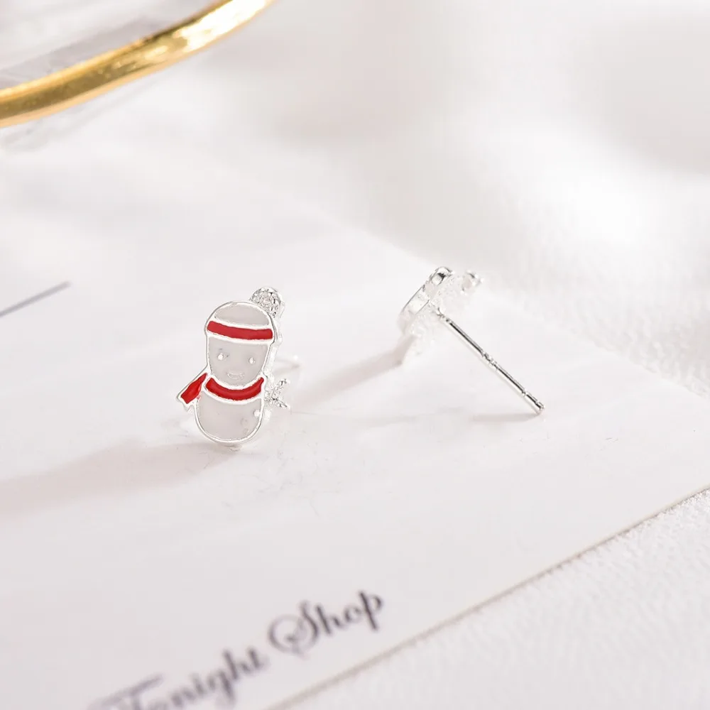 Lidavi 925 sterling silver Cute Snowman Enamel Studs Earring Small Gifts For Women Christmas present Jewelry New VES6218 | Украшения и