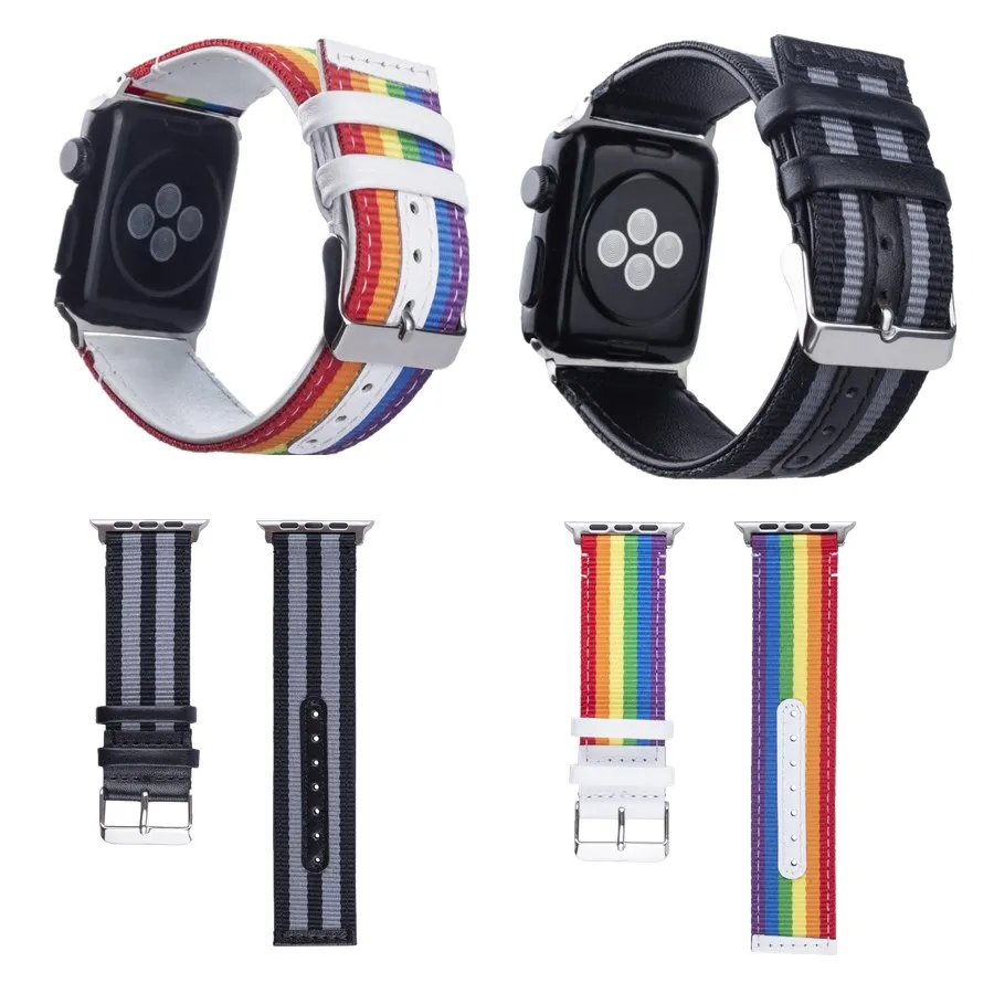 Нейлоновые ленты в радужную полоску для Apple Watch Series 5 4 3 2 1 ремешок с пряжкой iWatch