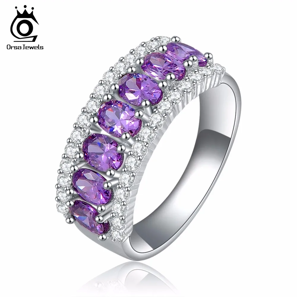 ORSA JEWELS кольцо без содержания свинца и никеля класса ААА кольца с фиолетовыми цирконами прозрачные CZ микро проложенные кольца для женщин модные ювелирные изделия OR43