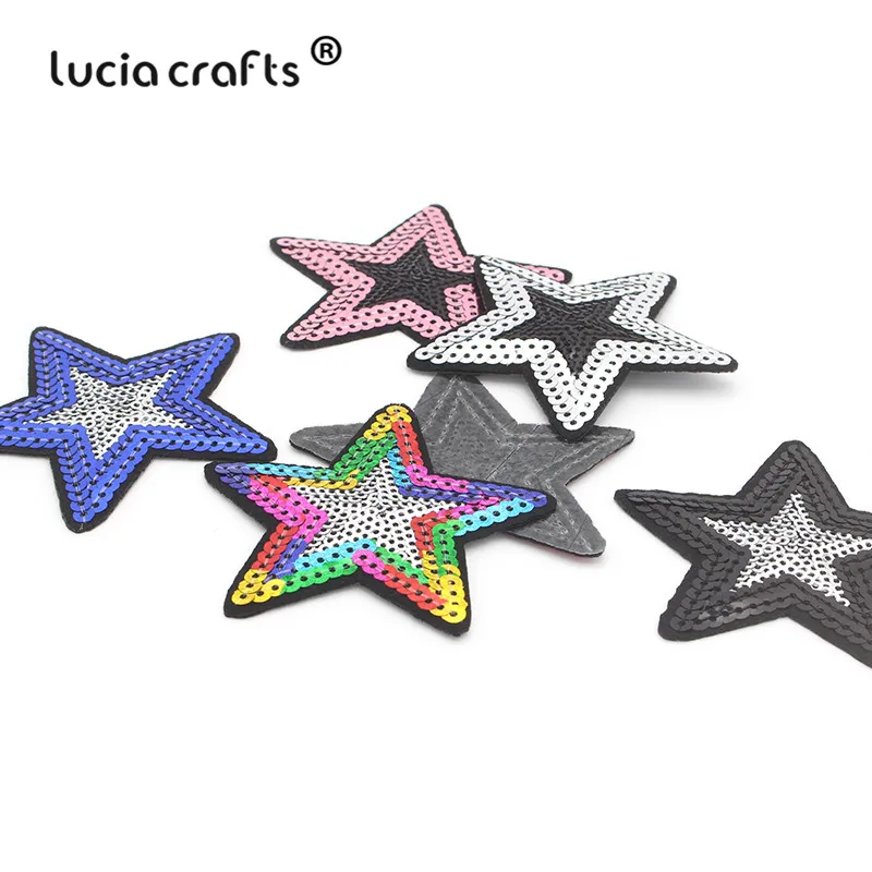 Lucia crafts 6 шт 7,5 см Звездные блестки патчи железные для аппликации одежды наклейки для самостоятельного пошива одежды аксессуары L0604