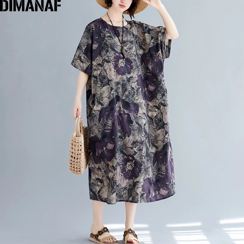 DIMANAF Oversize Women Dress Big Size Elegant Vintage Female Vestidos Print Floral Summer Sundress Loose Long Lady 2019 | Женская одежда