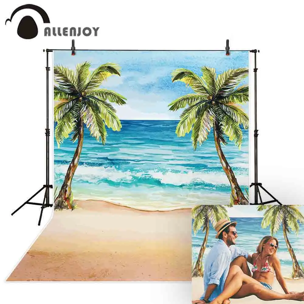 

Allenjoy летний фон для фотосъемки пляж кокосовое дерево море акварель свадебный фон для фотосъемки реквизит для фотостудии