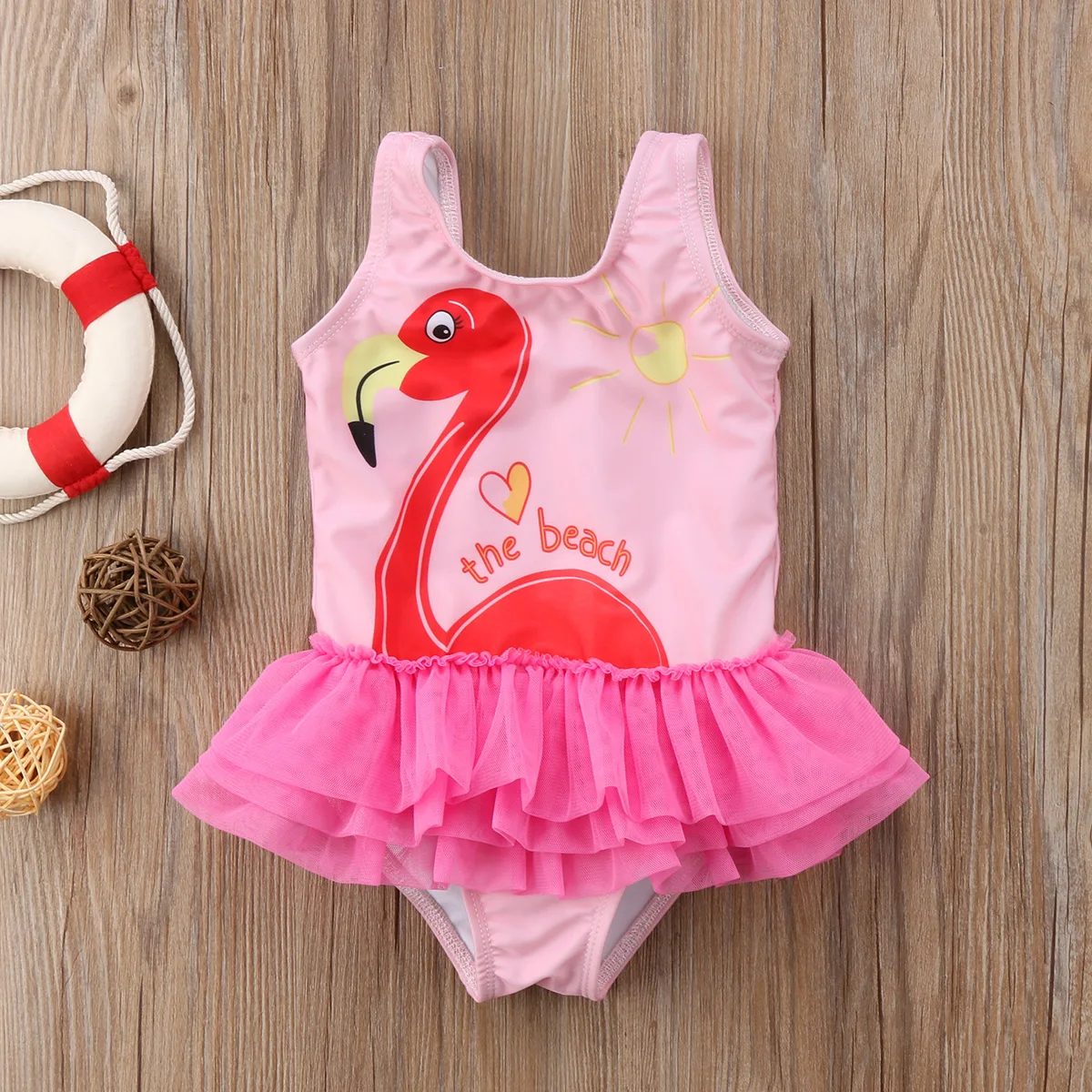 2019 Brand Kids Girls Flamingo One-Piece Lace Shirts Swimwear Swimsuit Clothes Bathing Suit Cute Sweet 1-6Y | Детская одежда и