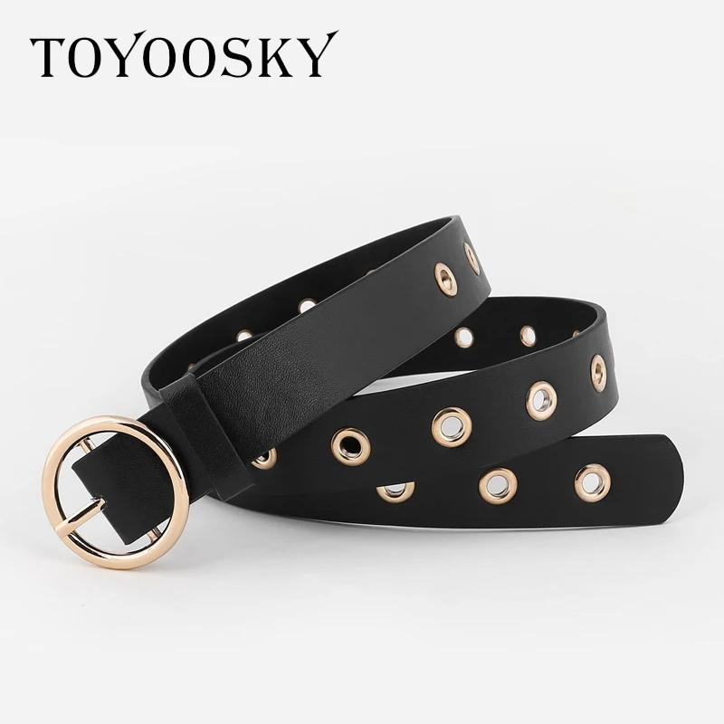 

TOYOOSKY Designers Women Belt Rivet Leather Round Pin Buckle THIN Belt for Jeans Dress All-match Belts for Female Cinturon Mujer