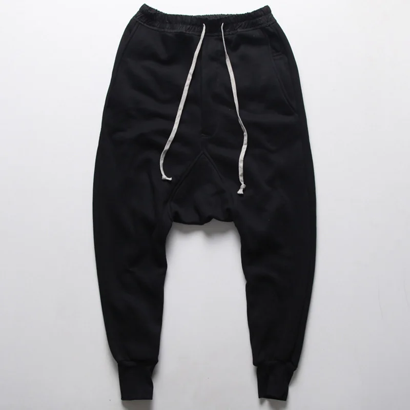 Мужские черные шаровары Jogger Штаны High Street падение промежности пота Штаны эластичный пояс хип-хоп низкий шаговый шов бегунов хип карманы с клапанами - Цвет: Black