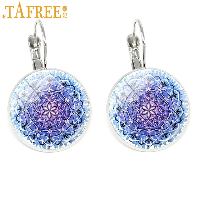 Серьги клипсы TAFREE цветок жизни фиолетовая Мандала Йога Ом священные