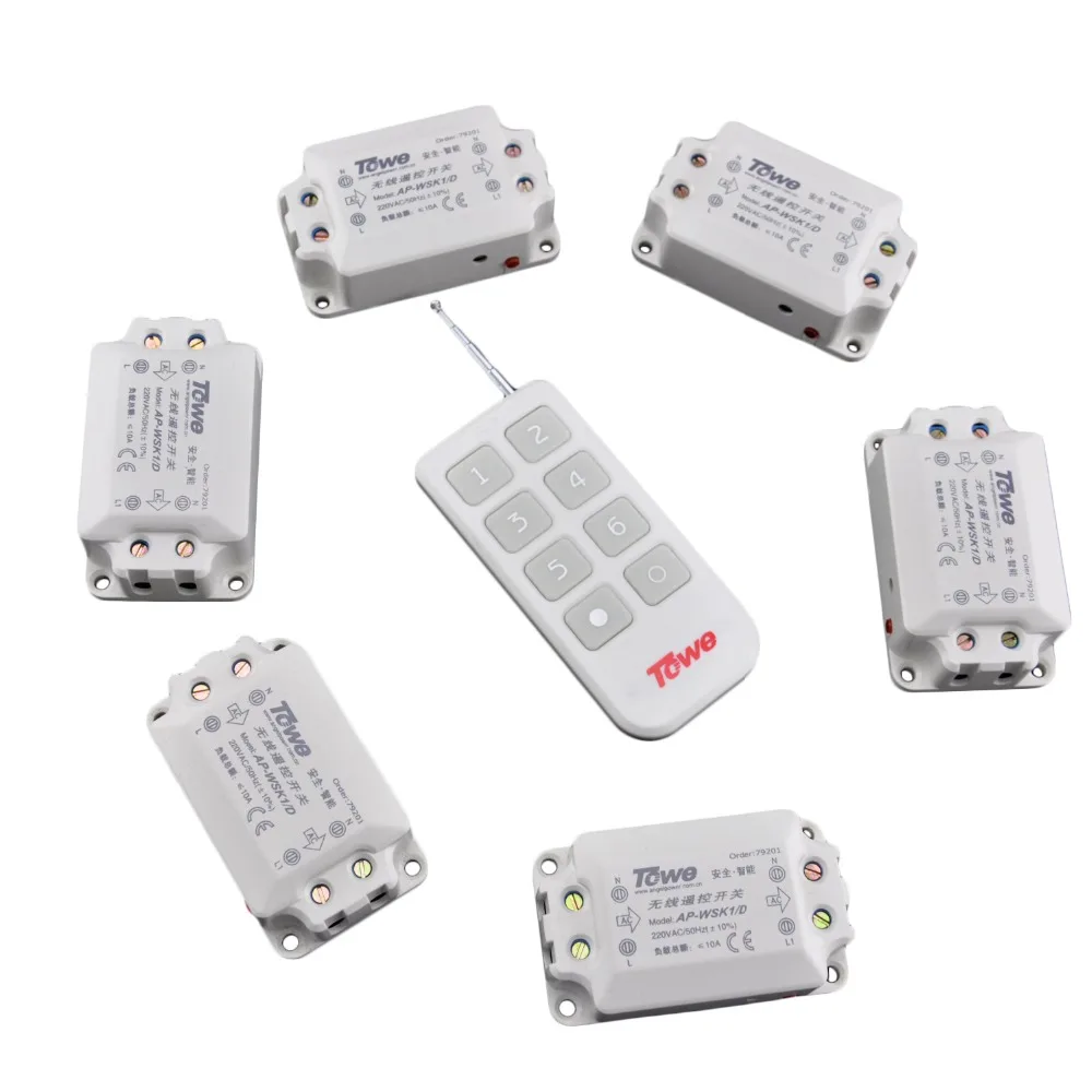 

TOWE AP-WSK1/D-6 wireless 220V 10A six way 1 controller through wall Villa use remote control switch