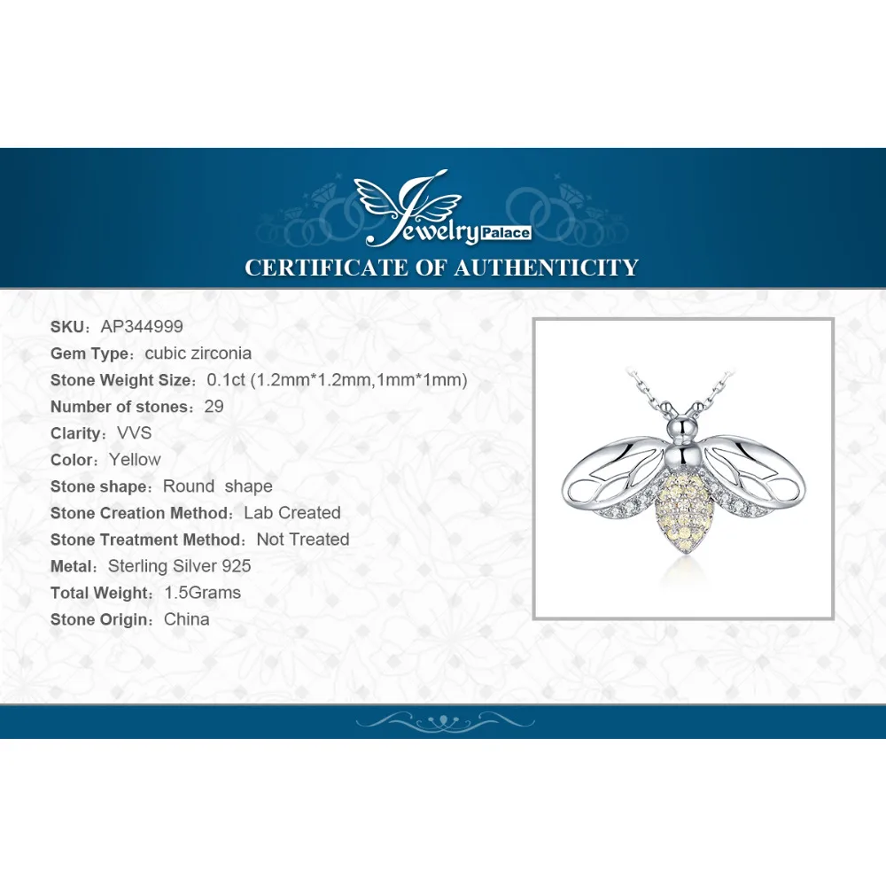 

JPalace Bee CZ Silver Pendant Necklace 925 Sterling Silver Choker Statement Necklace Women Silver 925 Jewelry No Chain