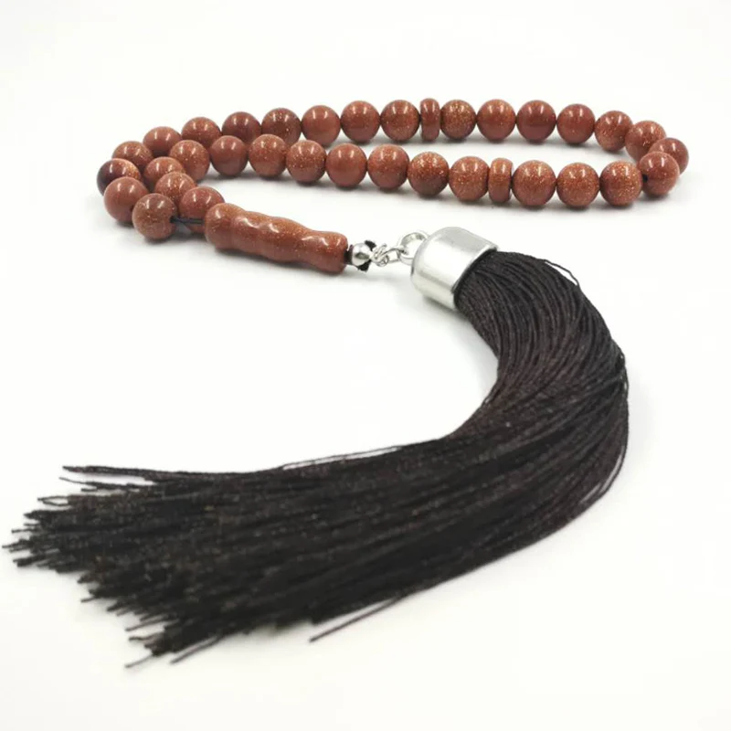 Мужские четки из натурального песчаника Tasbih 33 бусин каменные с хлопковой