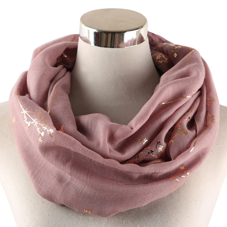 Pink Loop FOXMOTHER бирюзовый розовый желтый цветочные ветви дерева Фольга Золотой шарф шаль накидки Foulard хиджаб блестящие шарфы для женщин - Цвет: Pink Loop