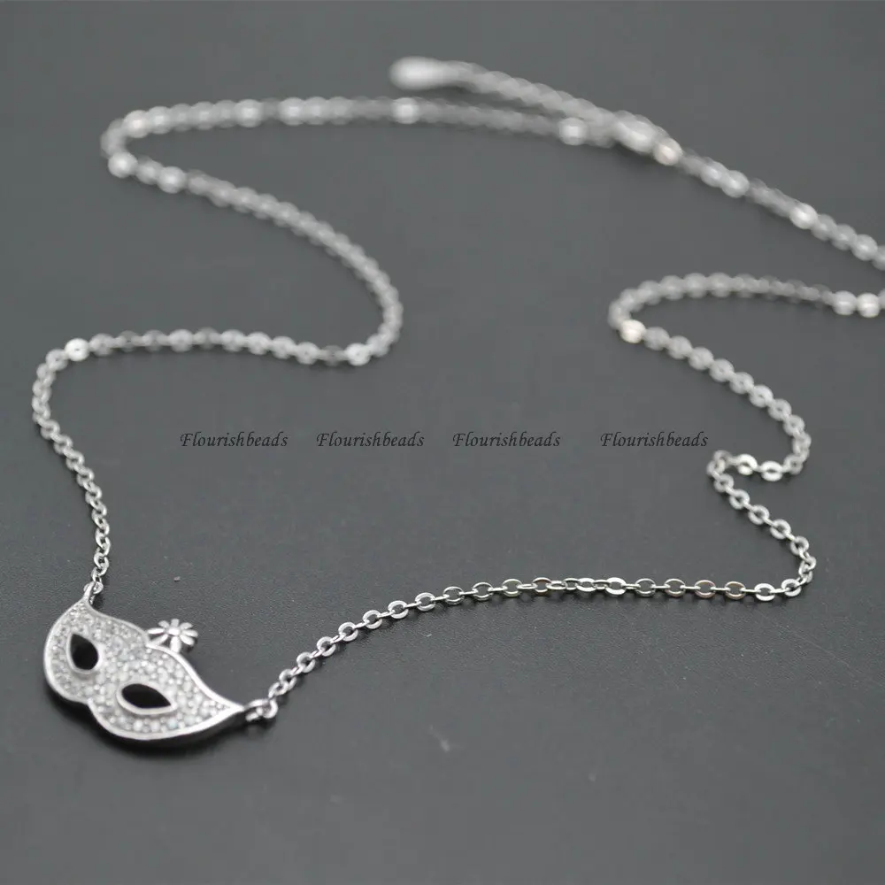

Paved CZ 925 Silver Bowknot Pendant Chains Necklace Fashion Woman Jewelry