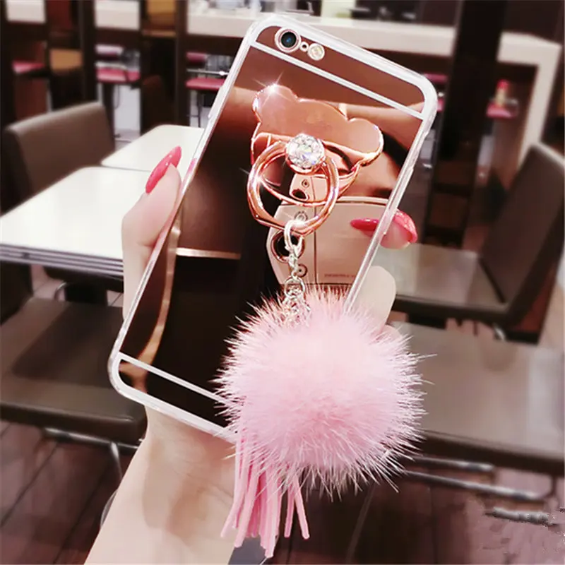 Для iPhone 6 S 7 8 Plus X Роскошная скатерть с кисточками и меховыми шариками зеркальная