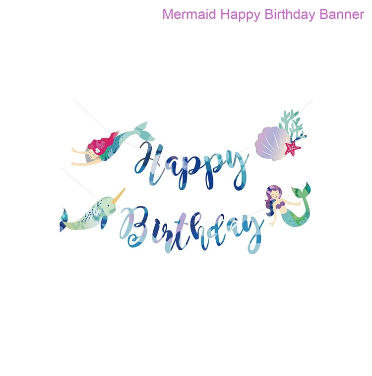 Mermaid Party Banner Счастливый плакат "с днем рождения" русалка украшение гирлянды ребенок 1-й плакат "с днем рождения" Бантинг я один Декор Русалка Вечерние принадлежности - Цвет: Mermaid Party Banner