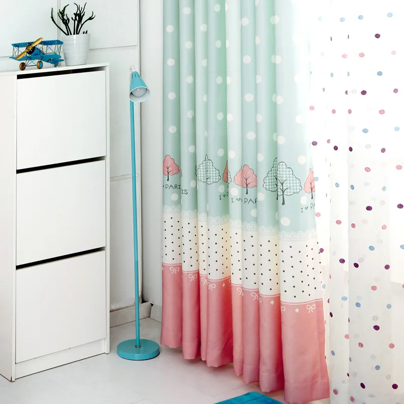 Детская занавеска в синий горошек для девочек спальни тканевая розовая