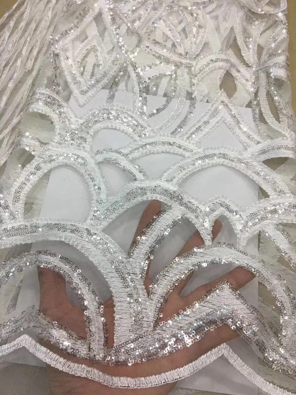 

stock 5yards xx120# white Sequins tulle mesh lace fabric for bridal wedding dress/sawing Free shipping