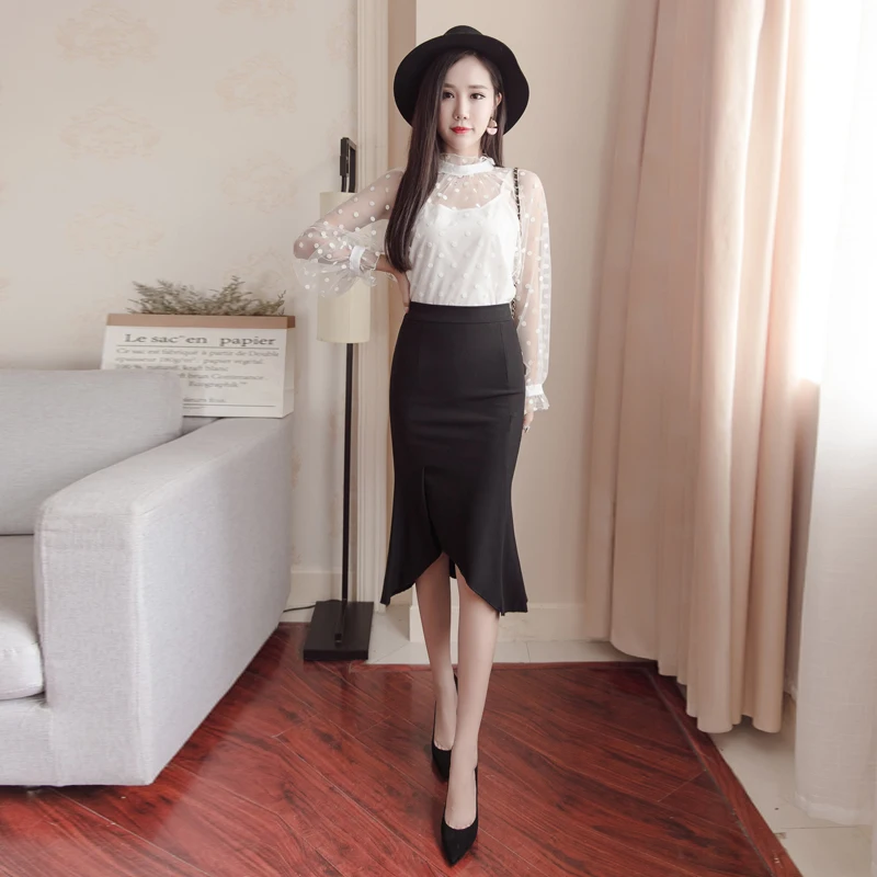 2017 Женская юбка рыбий хвост комбинированные Асимметричные OL юбки | одежда