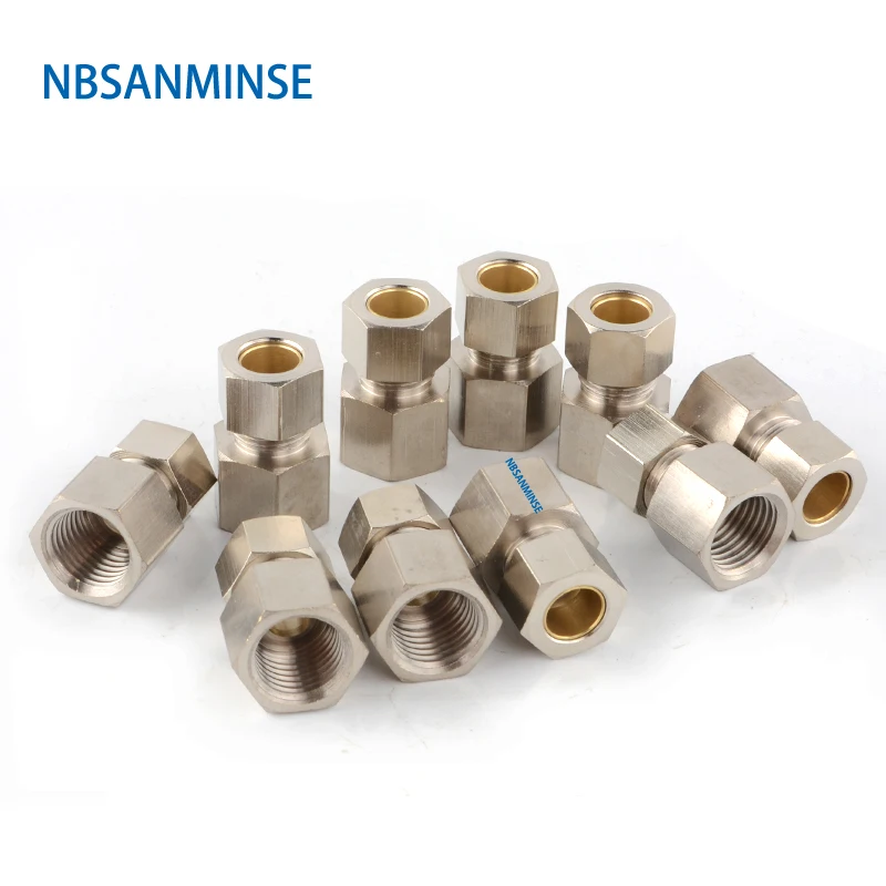 NBSANMINSE 10 шт./лот KF 1/8 1/4 3/8 1/2 соединитель компрессионный латунный фитинг резьба Rc