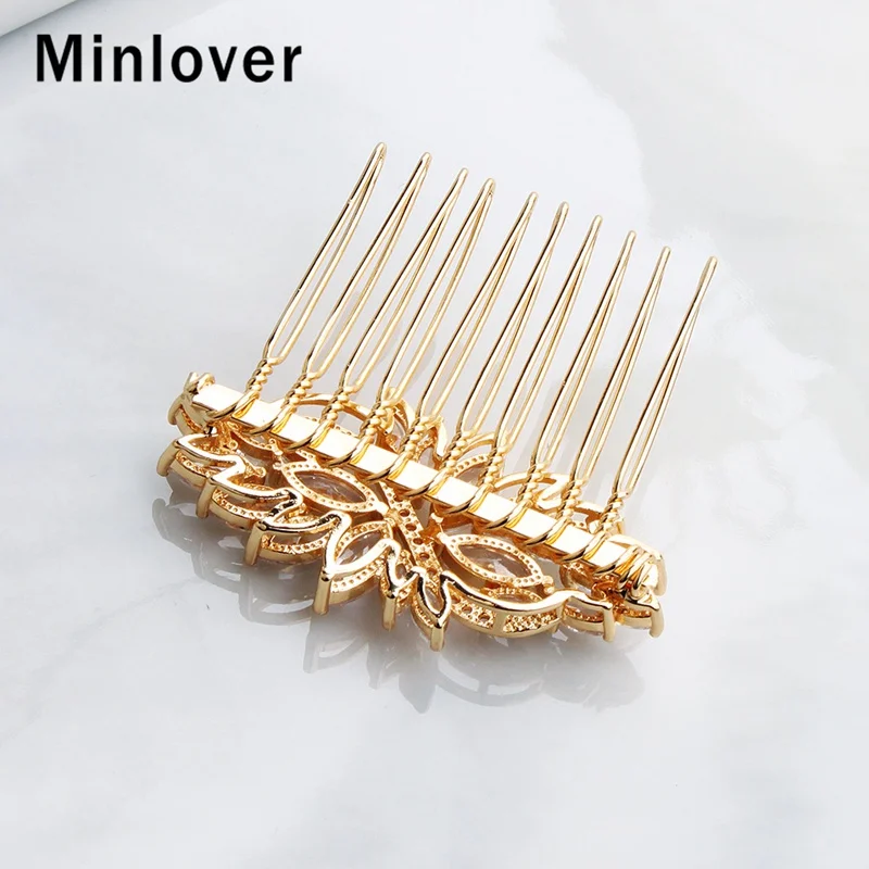 Minlover роскошные золотые цвета кубического циркония цветок волос расчески/шпильки свадебные аксессуары для волос принцессы украшения для волос FS320