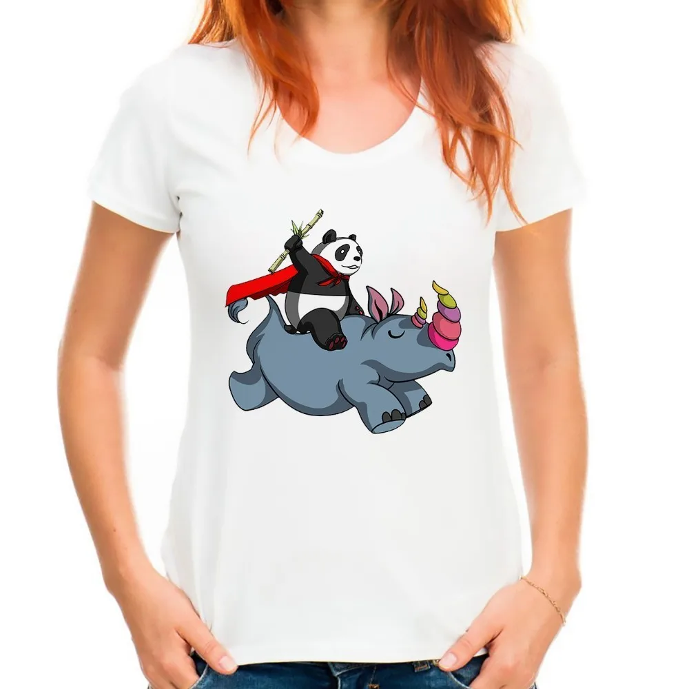 Забавная женская футболка Chivalrous с рисунком панды медведя езды на Рино новинка 2018