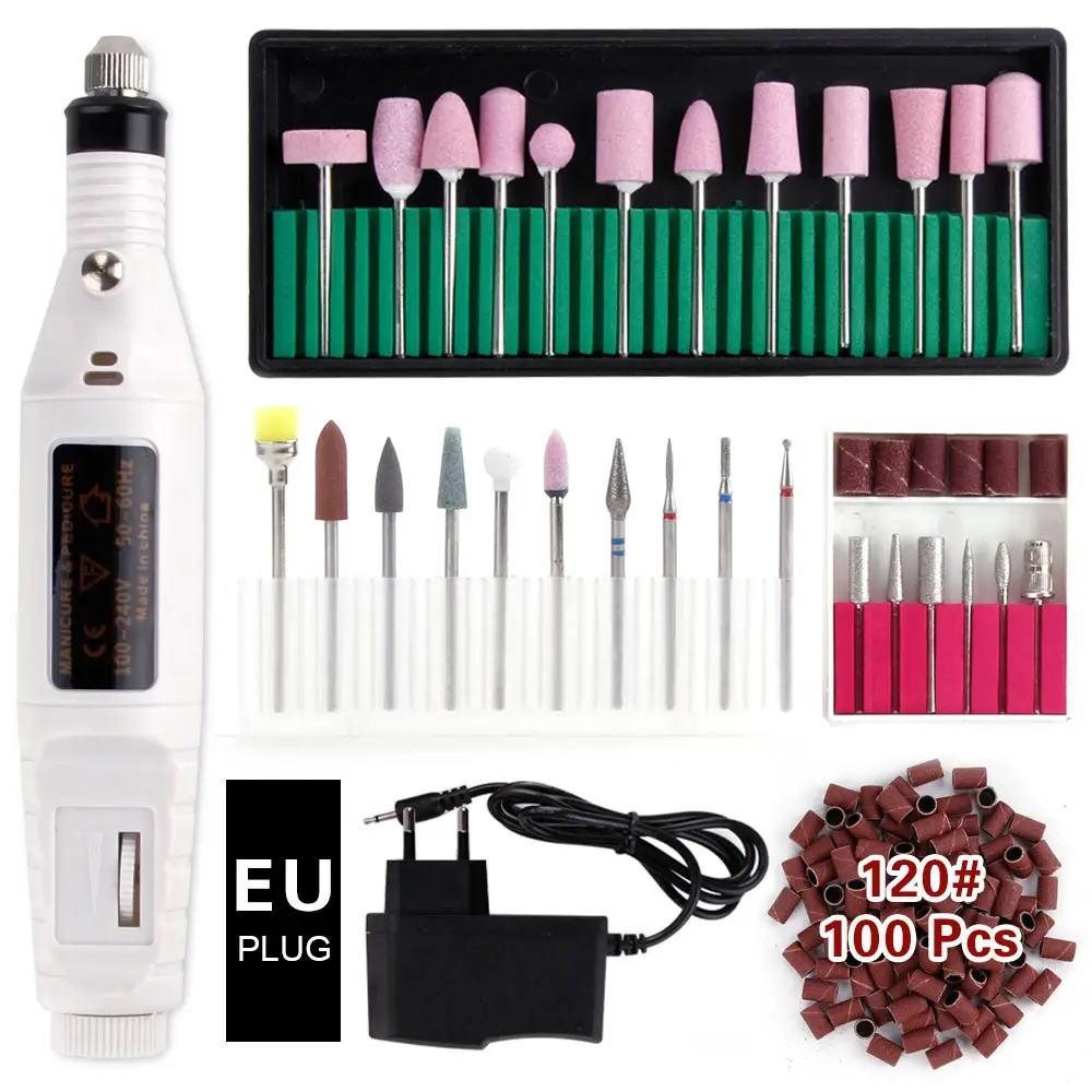 Pen Set D120 EU Plug Керамические фрезы для маникюра, электрические фрезы для ногтей, фрезерный станок для педикюра, Алмазный Фрезер, фрезы для полировки, роторные фрезы для кутикулы - Цвет: Pen Set D120 EU Plug