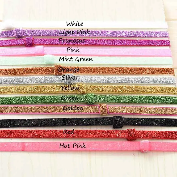 

130 pcs/lot , Glitter Headbands - 3/8" Glitter Elastic Headband