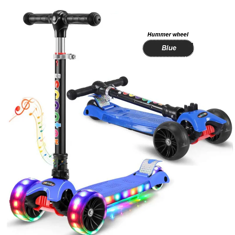 Hummer wheel blue Детский самокат, складной, алюминиевый сплав, Детский скейтборд, регулируемая высота, мигающий светильник, колесо, ножной скутер, игрушки, подарки - Цвет: Hummer wheel blue