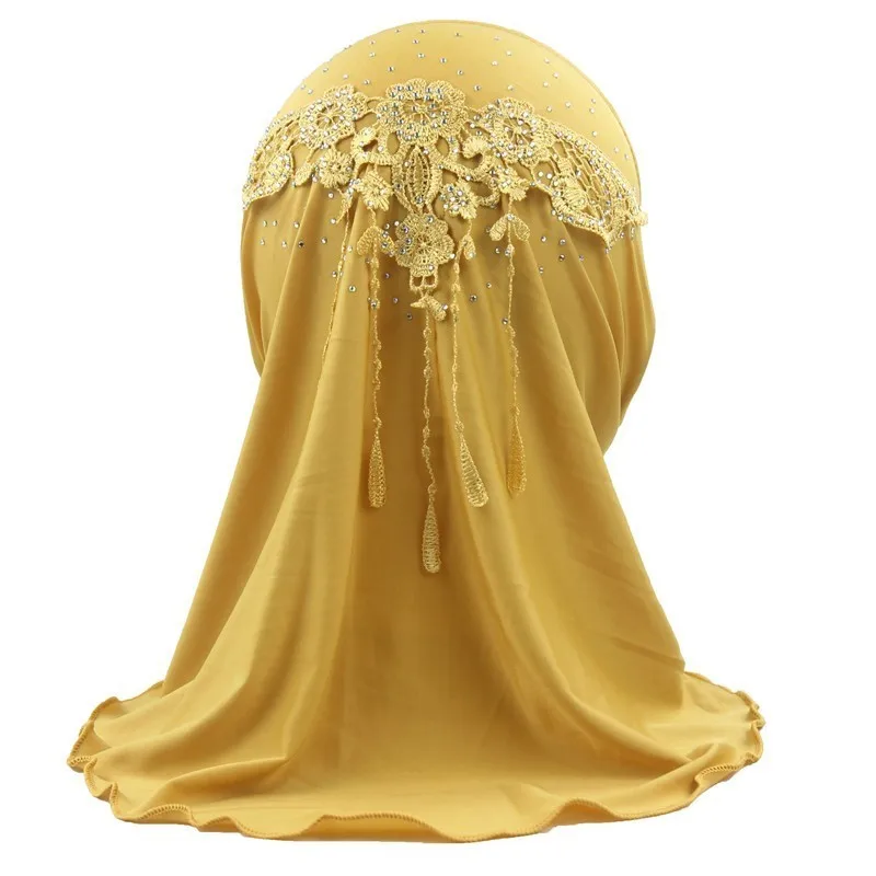 Girls Hijab Kids Muslim Beautiful Embroidery Hijab Islamic Fashion Scarf Shawls Flower Pattern about 45cm