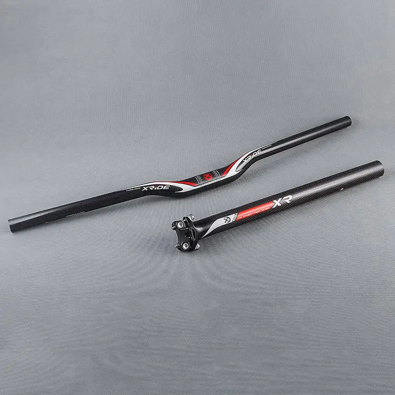 Rise Bar SeatPost XRIDE XR углеродное волокно MTB части для велосипеда Наборы горный велосипед плоский или подъемный Руль+ ствол+ подседельный штырь - Цвет: Rise Bar SeatPost