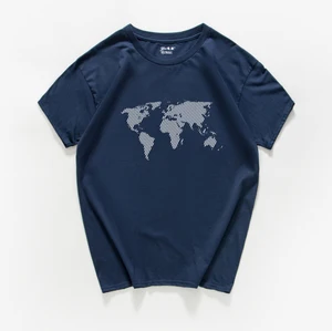Мужская футболка из 100% хлопка, повседневные свободные топы с принтом карты мира, лето 2018