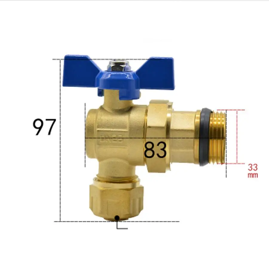 DN25 G 1 &quotBSPP Male Fit 16/20 мм ID/OD PEX труба без латуни Угловой шаровой кран с синей ручкой
