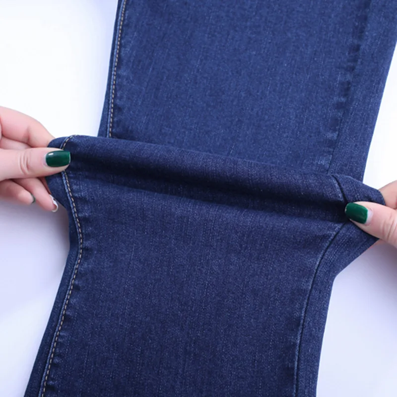 Плюс размеры Модные стрейч расклешенные джинсы для женщин Повседневное твердые