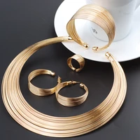 fashion dubai gold jewelry sets exaggerated gold line necklace set wedding gift african nigeria jewelry for women