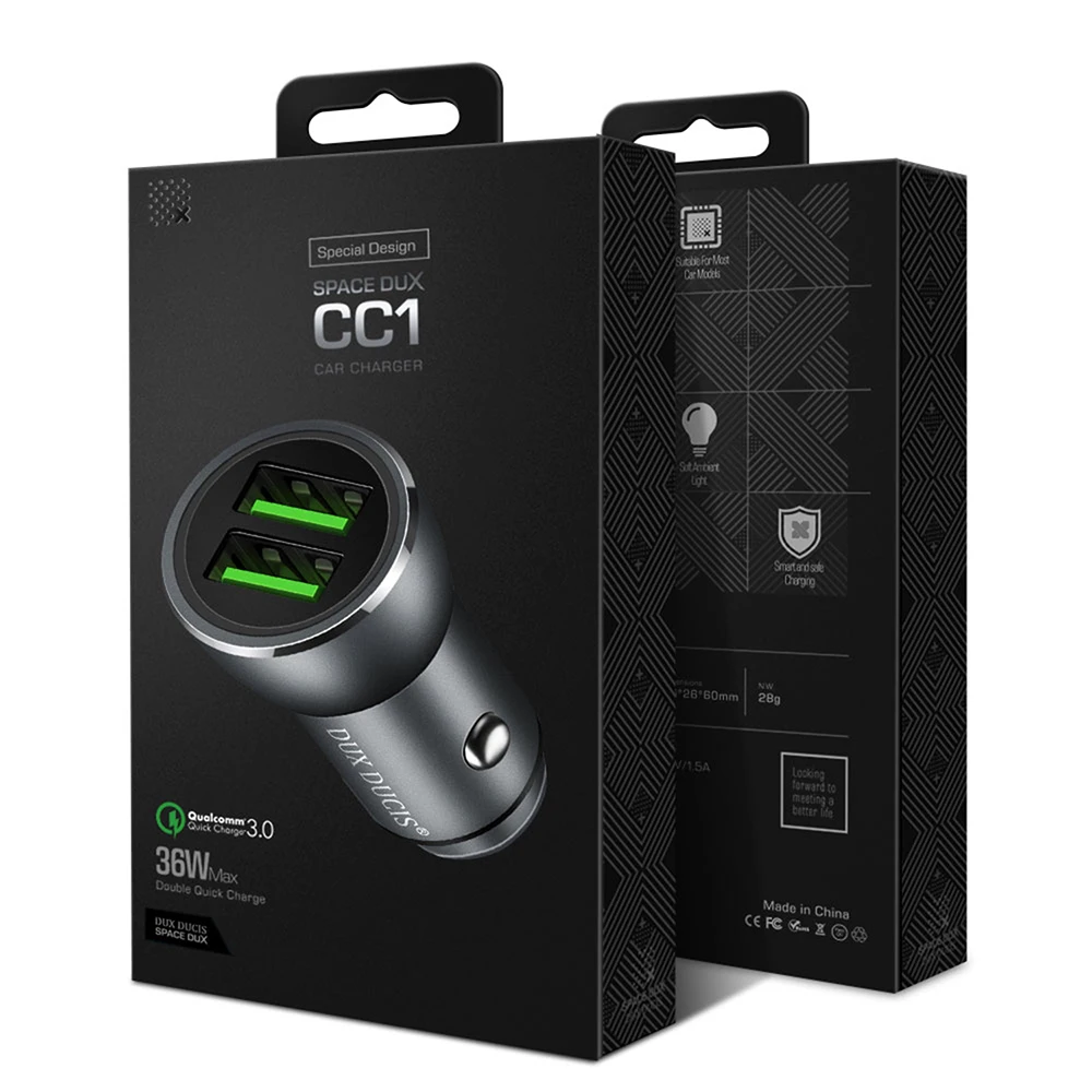 DUX DUCIS 36 Вт автомобильное зарядное устройство с двумя USB для iPhone Samsung Xiaomi быстрая