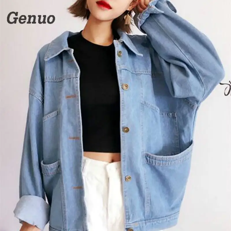 2018 весенне осенние джинсовые куртки женские с длинным рукавом повседневные