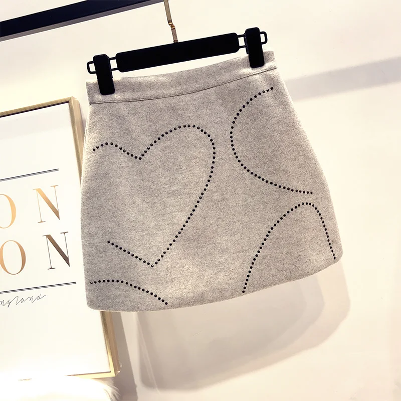 Зимняя и весенняя женская тонкая шерстяная юбка трапециевидной формы с бусинами