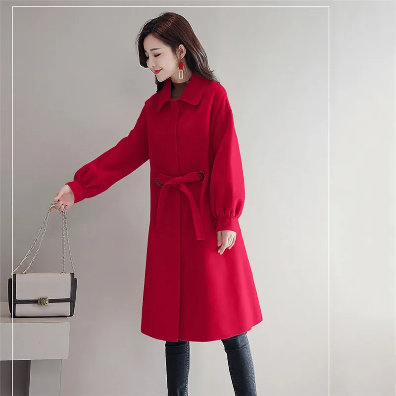 Autumn Winter Woolen Coat Women Korean New Outerwear Fashion Lapel Female Overcoat Medium Long Loose Jacket Parkas Vs131 | Женская