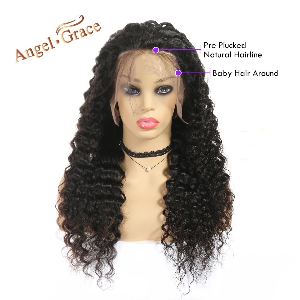 Angel Grace Hair 360 синтетический парик бразильский глубокая волна человеческих волос парики предварительно выщипанные волосы с волосами младенца для женщин Remy