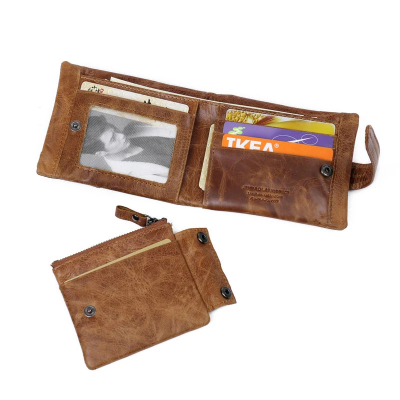 Мужской кошелек на молнии JINBAOLA винтажный из натуральной кожи с отделением для