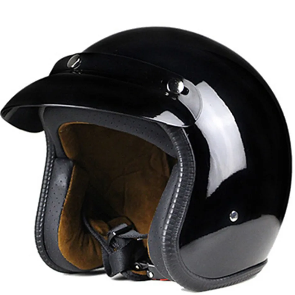 Мотоциклетный шлем Ретро Винтаж Синтетическая кожа Casco Moto Cruiser Chopper скутер Кафе Racer 3/4 открытый шлем DOT - Цвет: gloss black