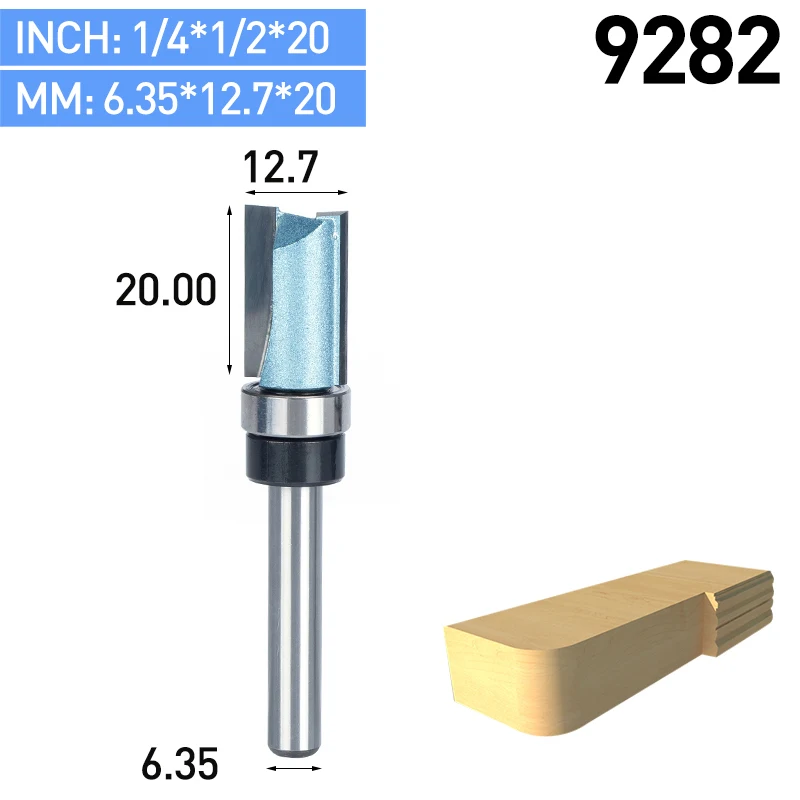 9282 HUHAO 1pc Bearing Flush Trim Router Bit for wood 1/2" 1/4" Shank straight bit Tungsten Woodworking Milling Cutter Tool - Длина режущей кромки: 9282