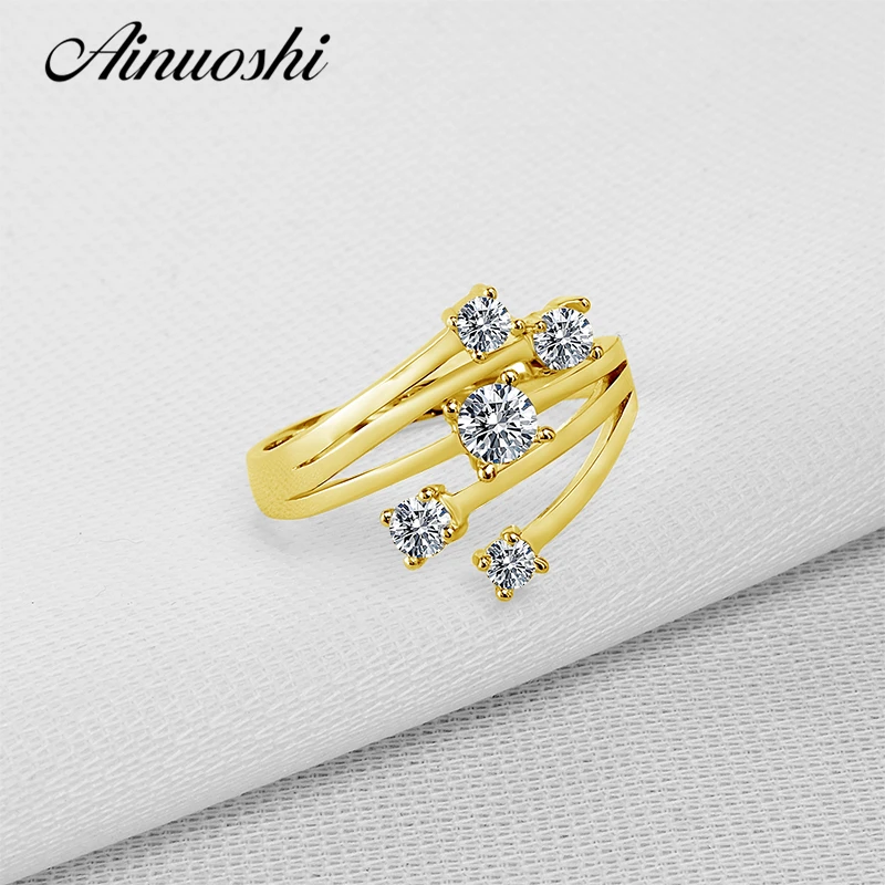 AINUOSHI, 14 к, однотонное, желтое, золотое, звездное, цветочное кольцо, специальный дизайн, SONA, имитация бриллианта, обручальное, Кластерное кольцо для женщин, подарок