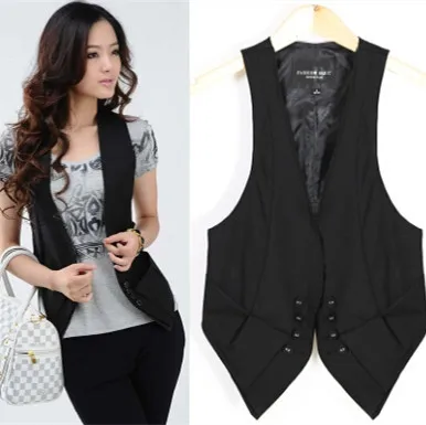 Plus Size XXXL Sleeveless Suit Women Coat - Fashion V-neck Brief OL Button Vest Coats image 2