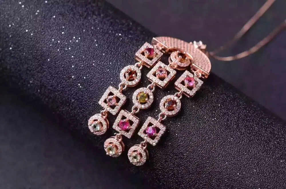 Женский кулон из серебра 925 пробы с разноцветным турмалином | Украшения и