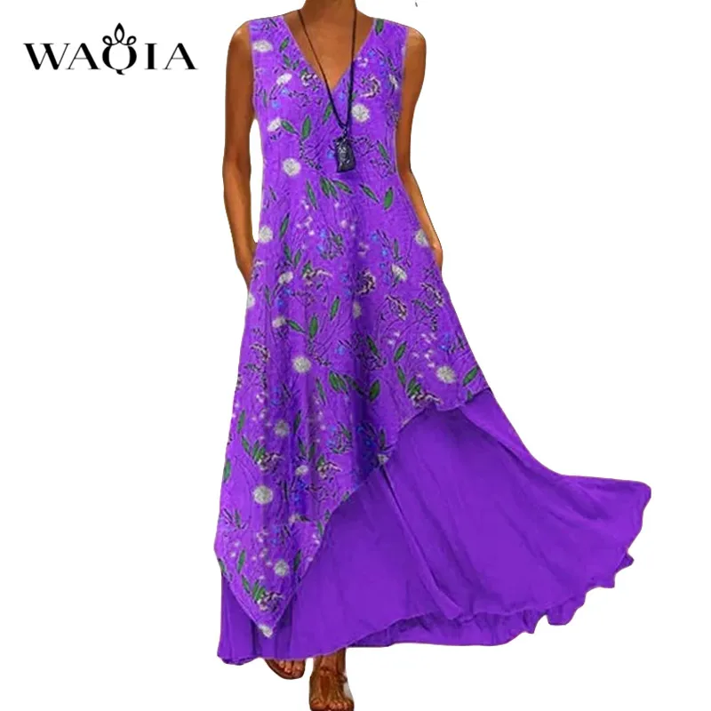 Boho женское Пляжное Платье макси с v образным вырезом и цветочным принтом лето 2019