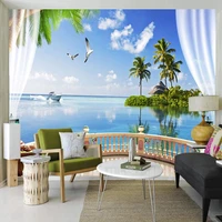 custom mural wallpaper modern 3d balcony coconut tree sea view photo wall painting living room dining room self adhesive sticker